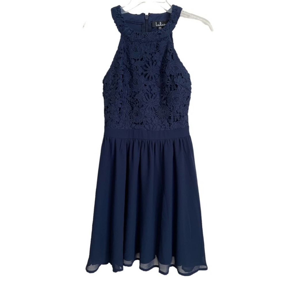 Lulu’s Lover’s Game Navy Lace Skater Dress Size XS